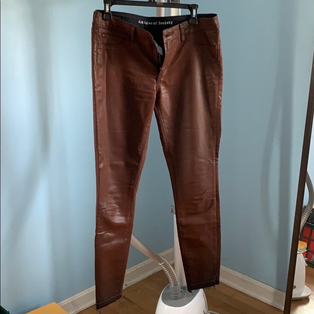 Articles of Society raw hem painted maroon pant